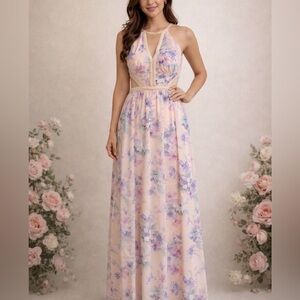 Anthropologie Floral Maxi Dress in Lavender and White